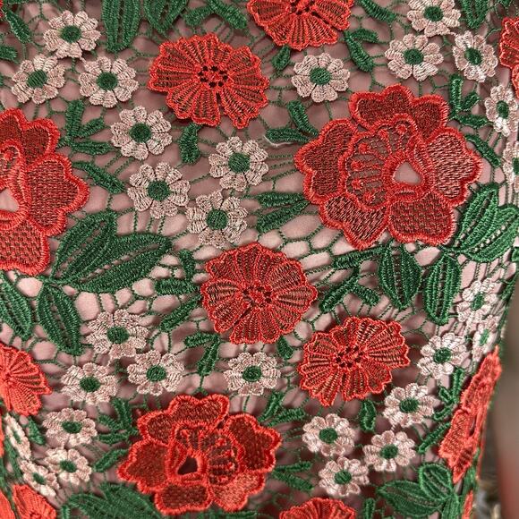 Tahari Floral Embroidered Lace Dress Pink Green Red 14 Elegant Cocktail - Picture 8 of 12